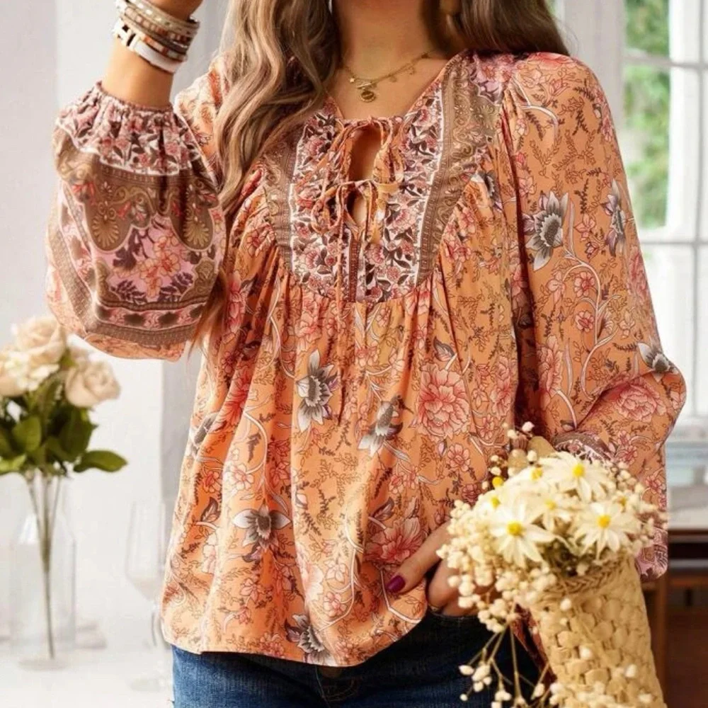 Boho Pink Floral Blouse - Picture 8 of 12